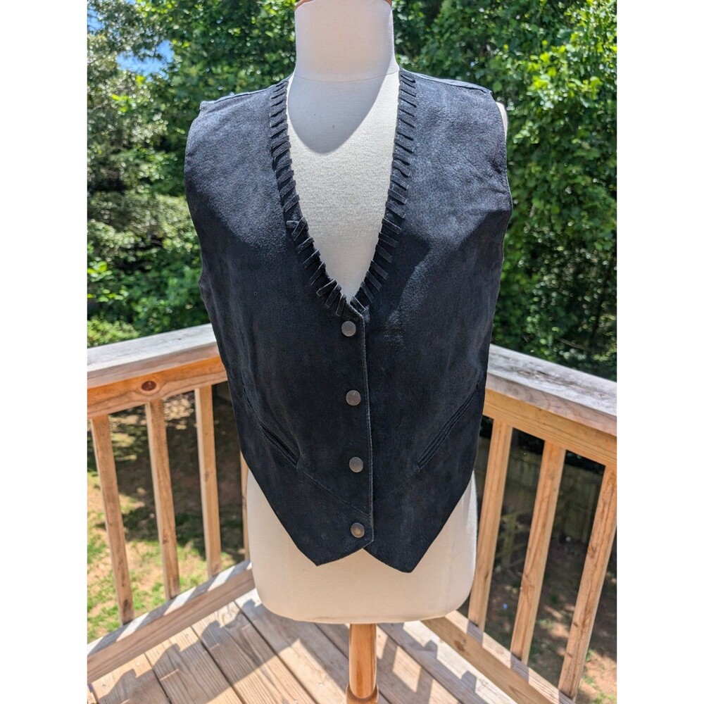 Vintage Suede Vest Black Western Women's Large Festival Buttons